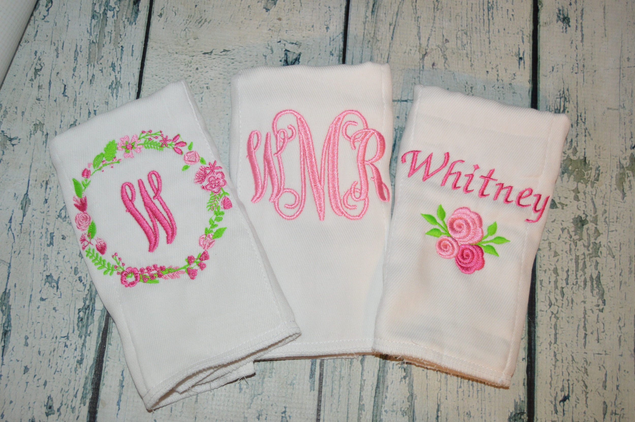 Personalized baby embroidered burp cloths set of 4 girl 